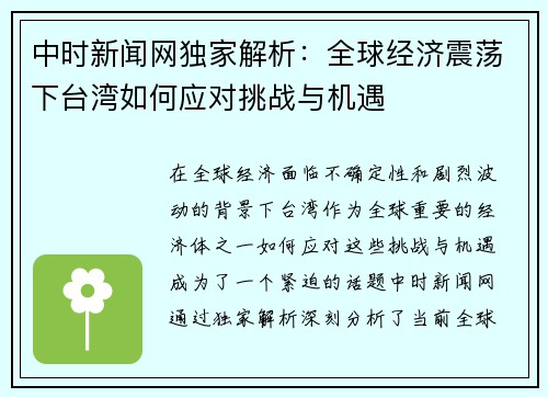 中时新闻网独家解析：全球经济震荡下台湾如何应对挑战与机遇